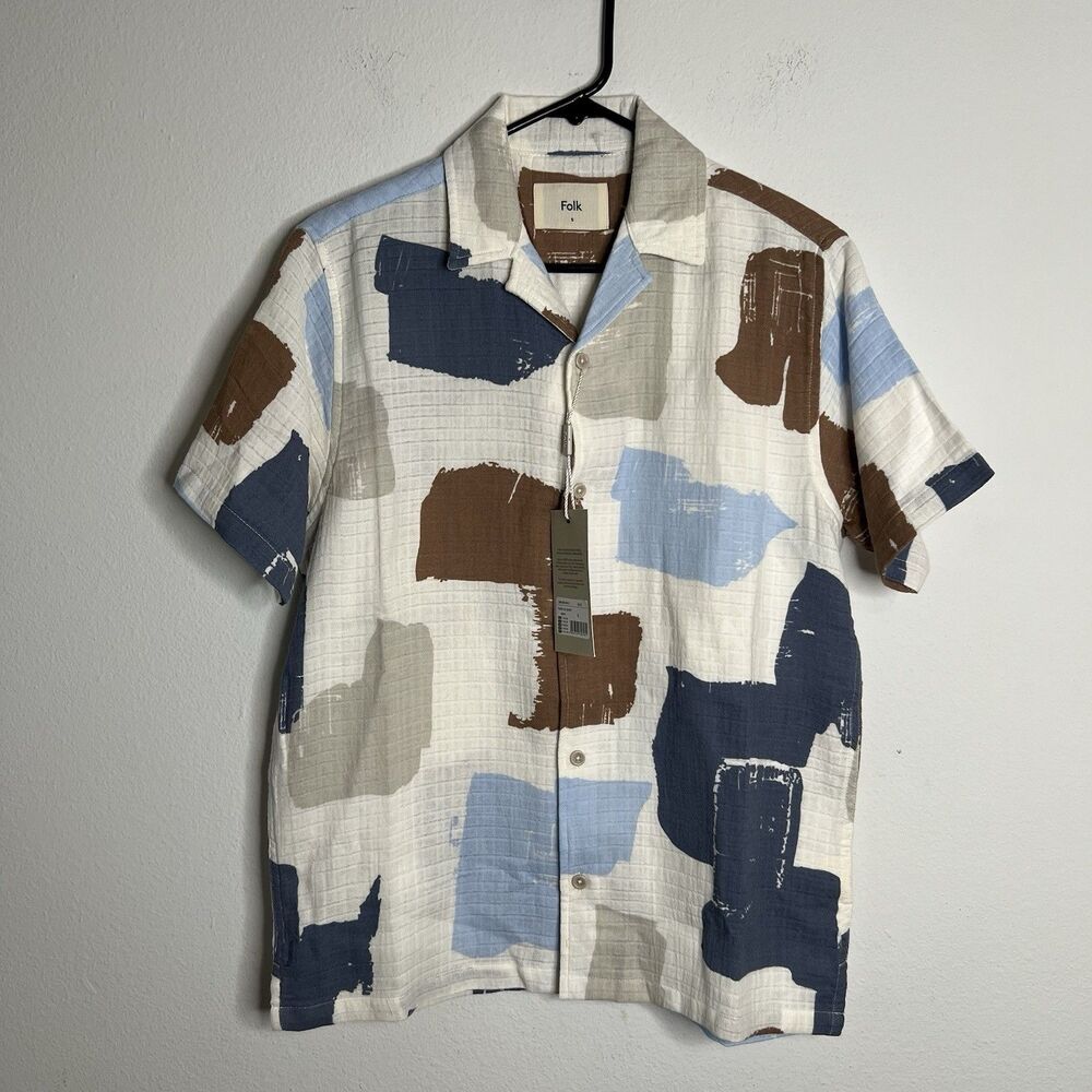 Folk Clothing Shirt Mens 100% Cotton Short Sleeve Multicolor Size Small